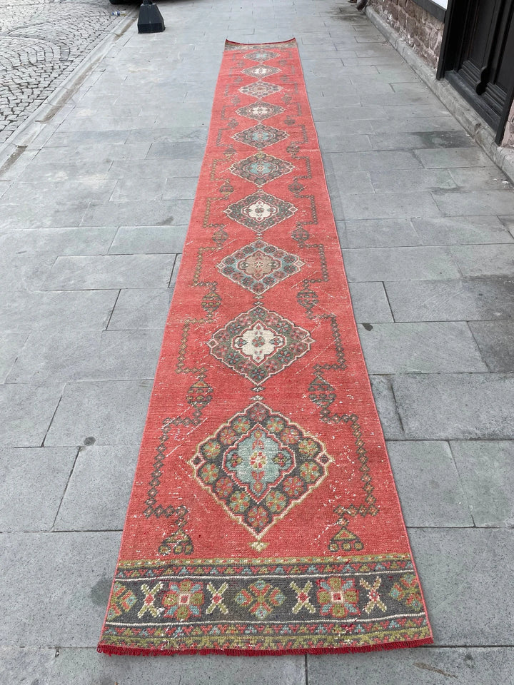 Red Turkish Runner Rug 2' 7" x 20' 1" Hand-Knotted | No. WR58155
