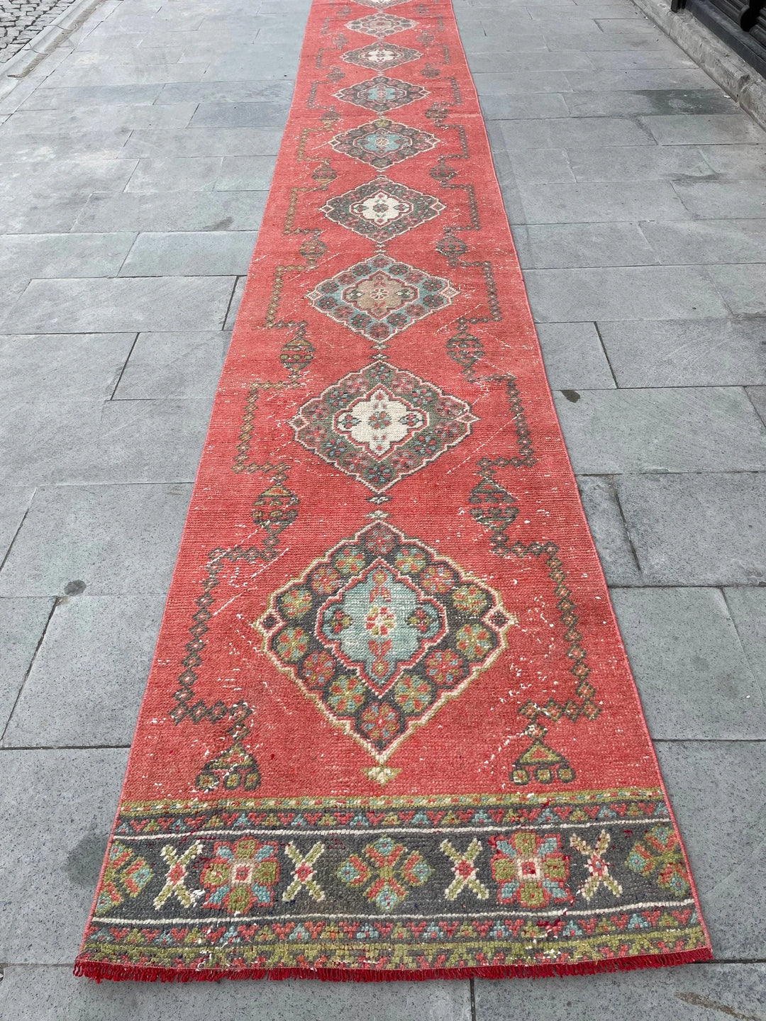 Red Turkish Runner Rug 2' 7" x 20' 1" Hand-Knotted | No. WR58155