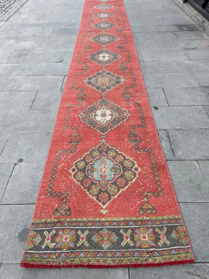 Red Turkish Runner Rug 2' 7" x 20' 1" Hand-Knotted | No. WR58155