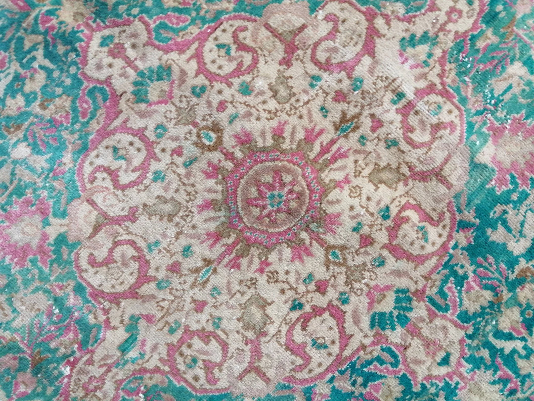 Green Turkish Runner Rug 7' x 9' 6" Hand-Knotted | No. WR58605