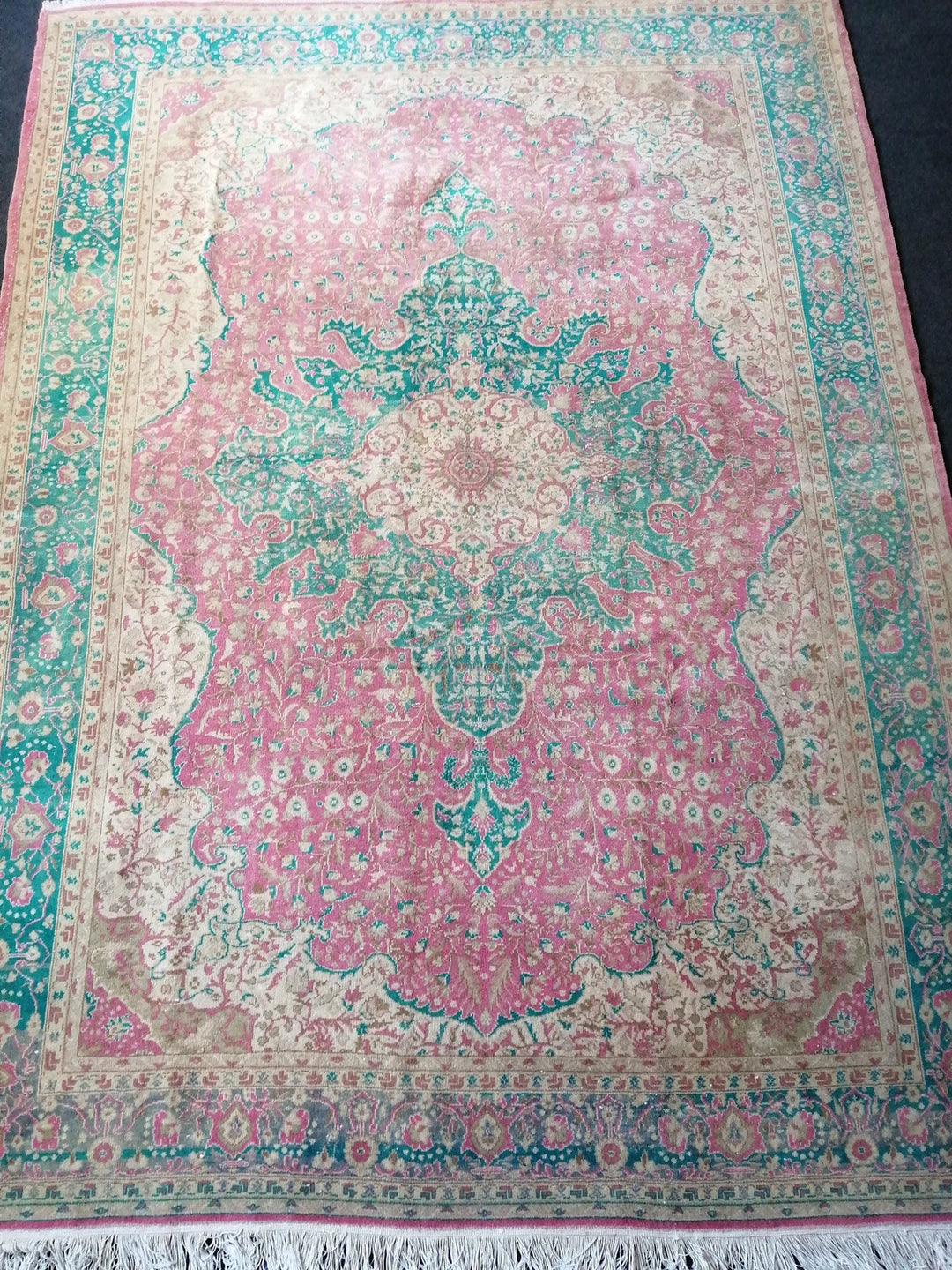 Green Turkish Runner Rug 7' x 9' 6" Hand-Knotted | No. WR58605