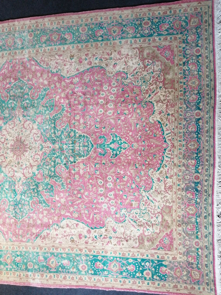 Green Turkish Runner Rug 7' x 9' 6" Hand-Knotted | No. WR58605