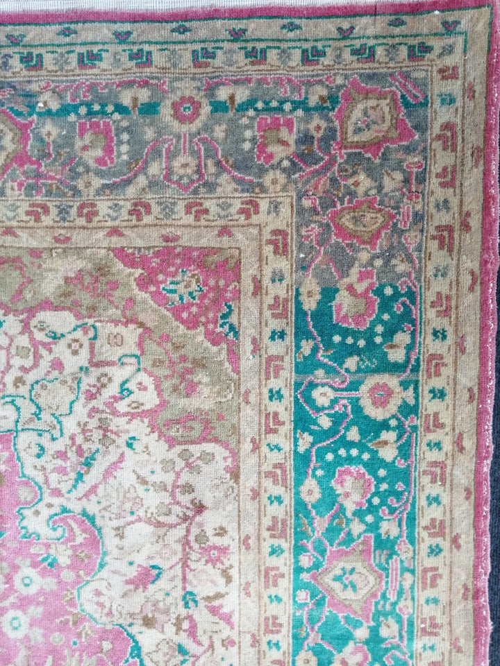 Green Turkish Runner Rug 7' x 9' 6" Hand-Knotted | No. WR58605