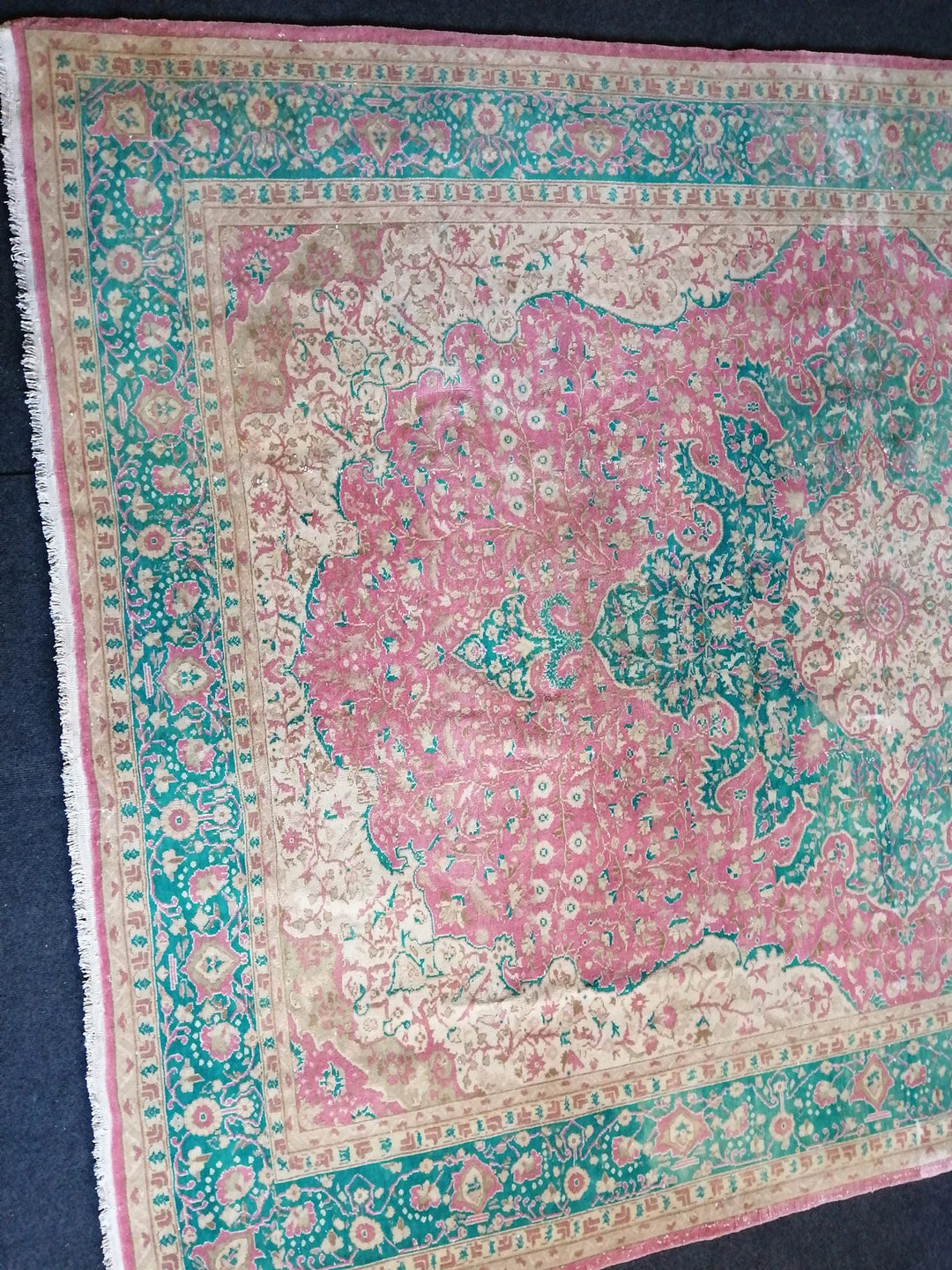 Green Turkish Runner Rug 7' x 9' 6" Hand-Knotted | No. WR58605