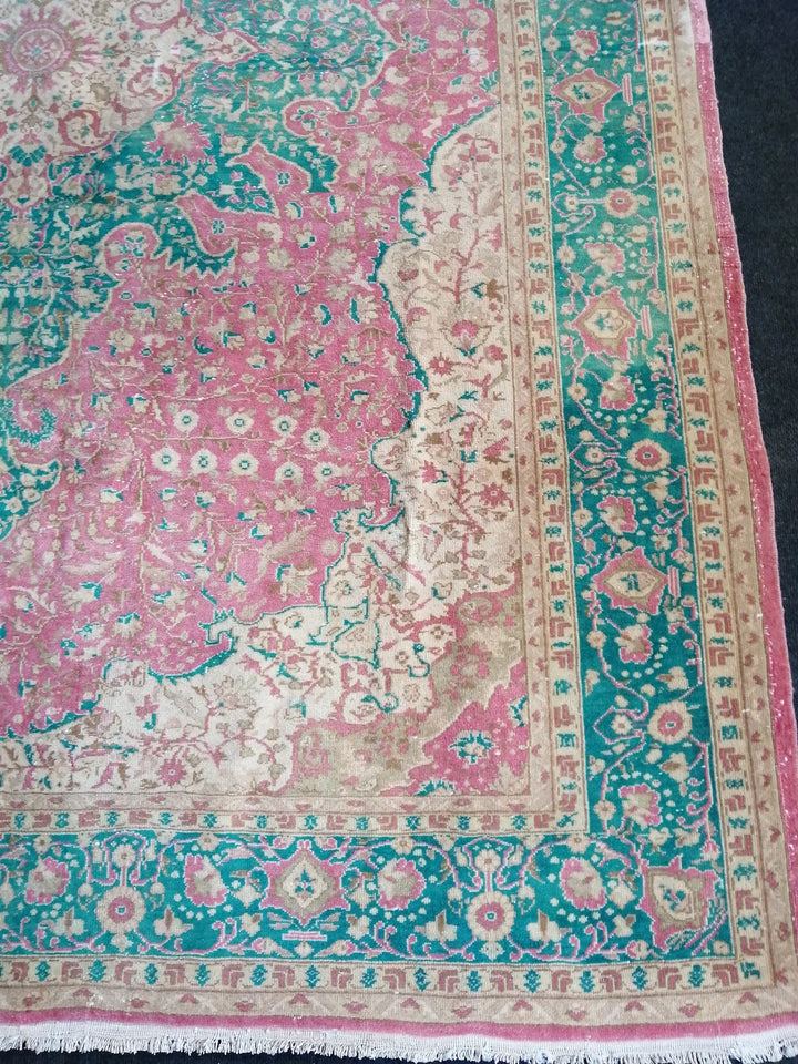 Green Turkish Runner Rug 7' x 9' 6" Hand-Knotted | No. WR58605