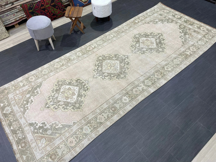 Beige Turkish Runner Rug 4' 6" x 11' 5" Hand-Knotted | No. WR59202
