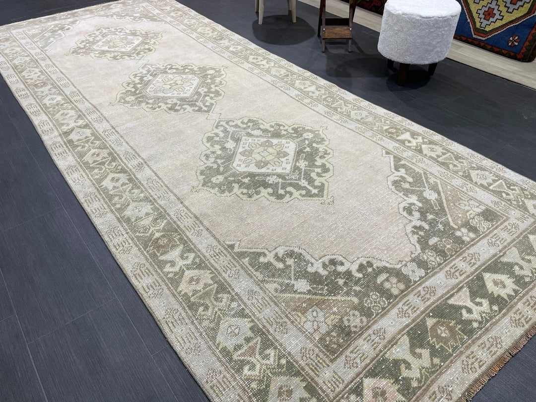 Beige Turkish Runner Rug 4' 6" x 11' 5" Hand-Knotted | No. WR59202