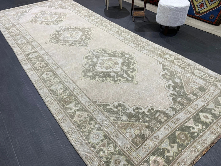 Beige Turkish Runner Rug 4' 6" x 11' 5" Hand-Knotted | No. WR59202