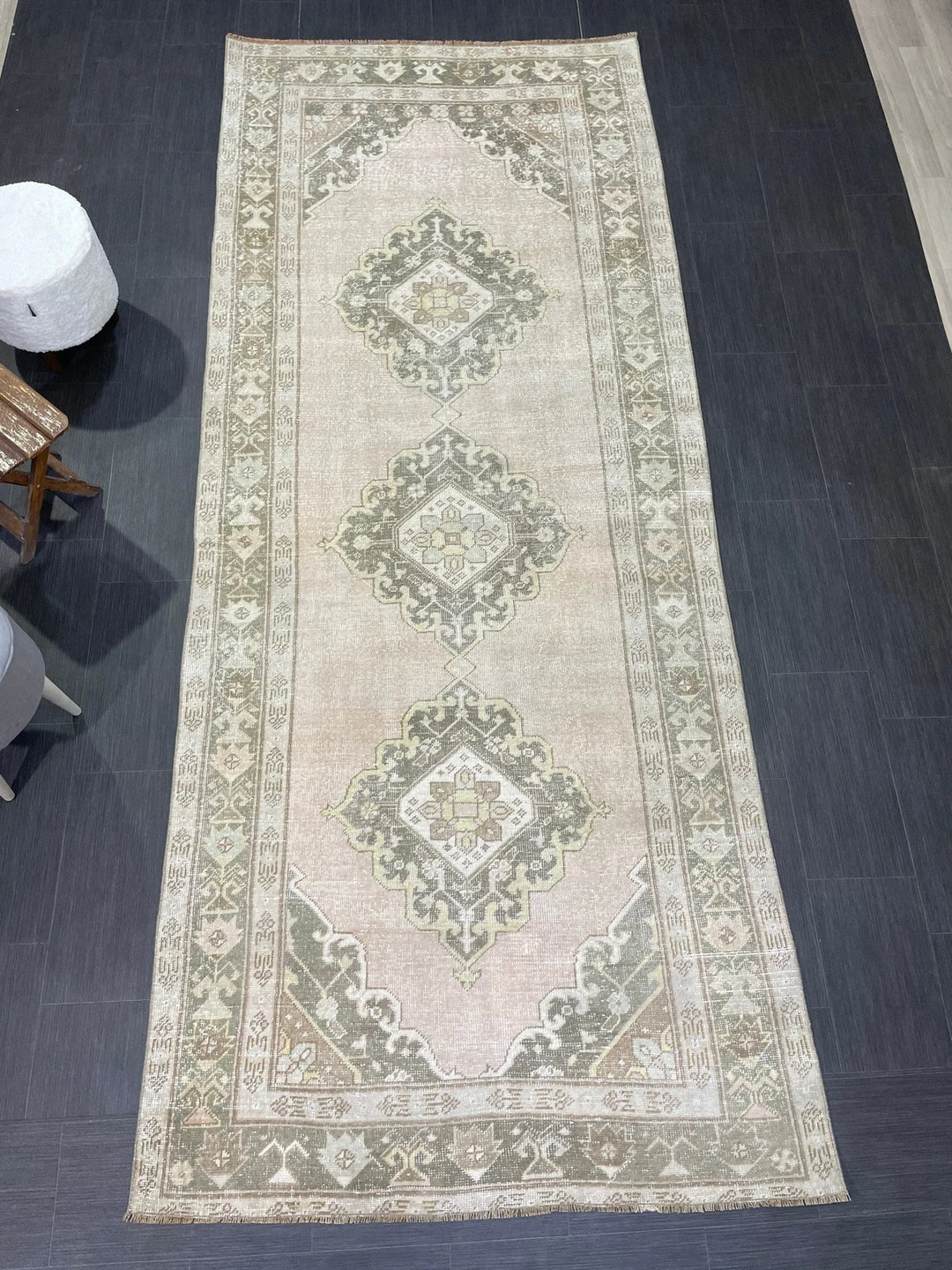 Beige Turkish Runner Rug 4' 6" x 11' 5" Hand-Knotted | No. WR59202