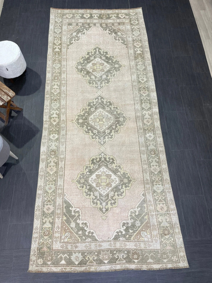 Beige Turkish Runner Rug 4' 6" x 11' 5" Hand-Knotted | No. WR59202