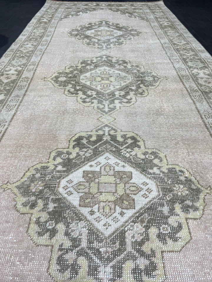 Beige Turkish Runner Rug 4' 6" x 11' 5" Hand-Knotted | No. WR59202