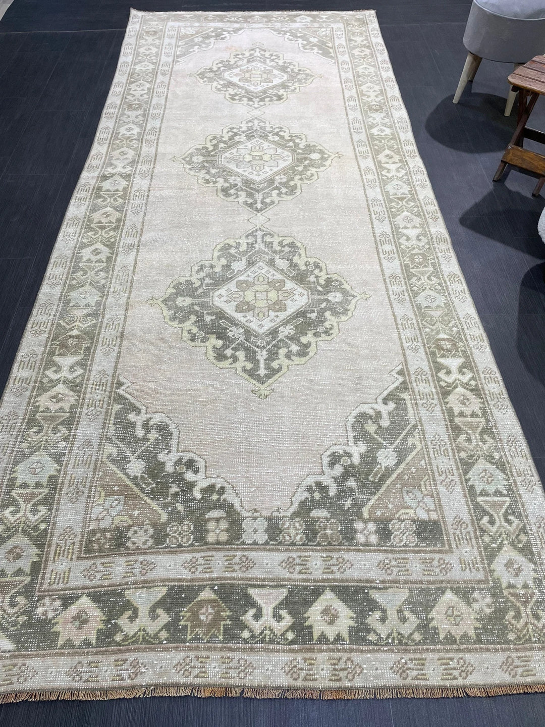 Beige Turkish Runner Rug 4' 6" x 11' 5" Hand-Knotted | No. WR59202