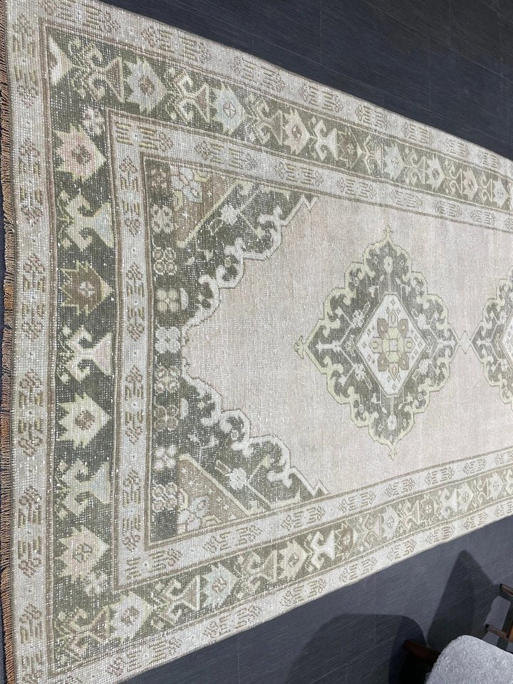 Beige Turkish Runner Rug 4' 6" x 11' 5" Hand-Knotted | No. WR59202