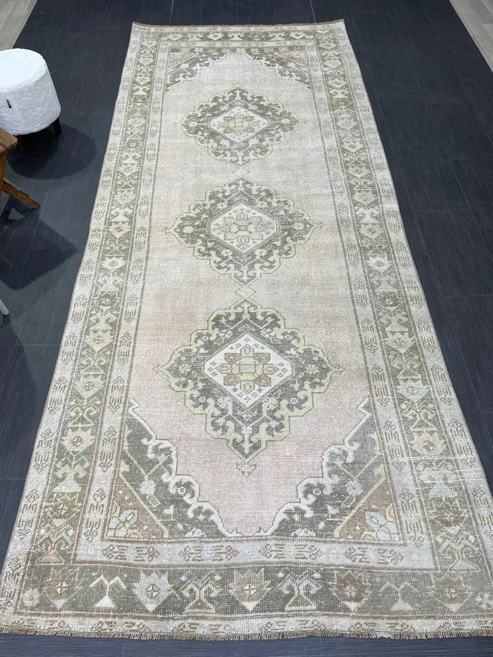 Beige Turkish Runner Rug 4' 6" x 11' 5" Hand-Knotted | No. WR59202