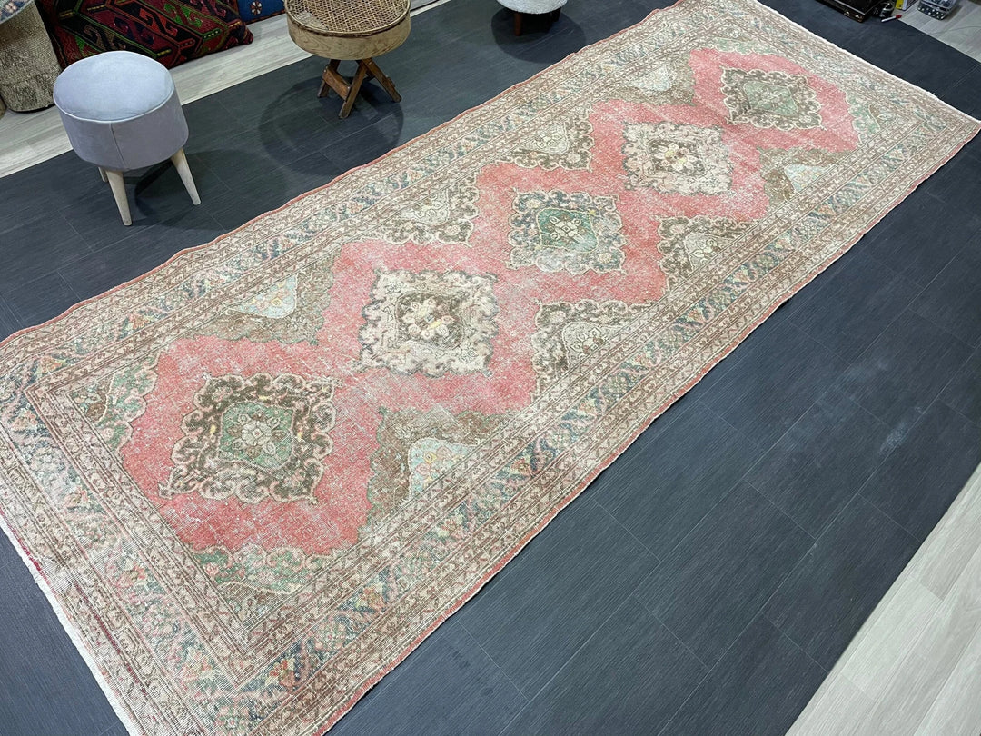 Tan Turkish Runner Rug 4' 10" x 12' 6" Hand-Knotted | No. WR59242