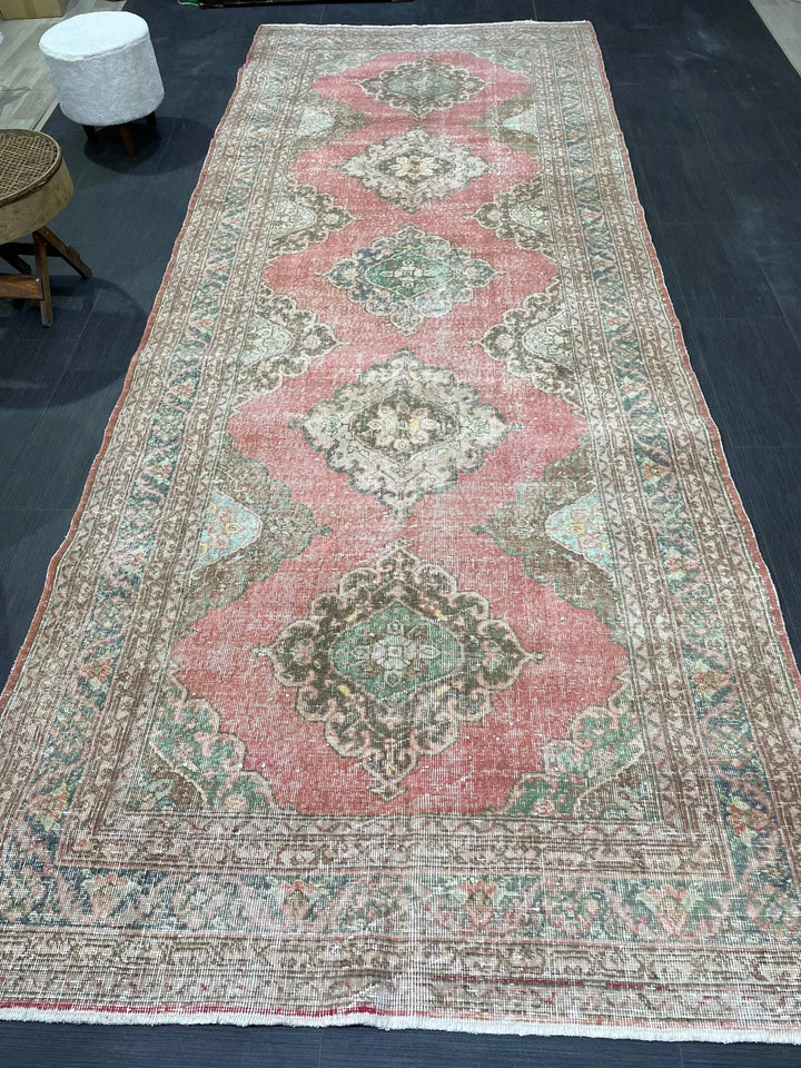 Tan Turkish Runner Rug 4' 10" x 12' 6" Hand-Knotted | No. WR59242