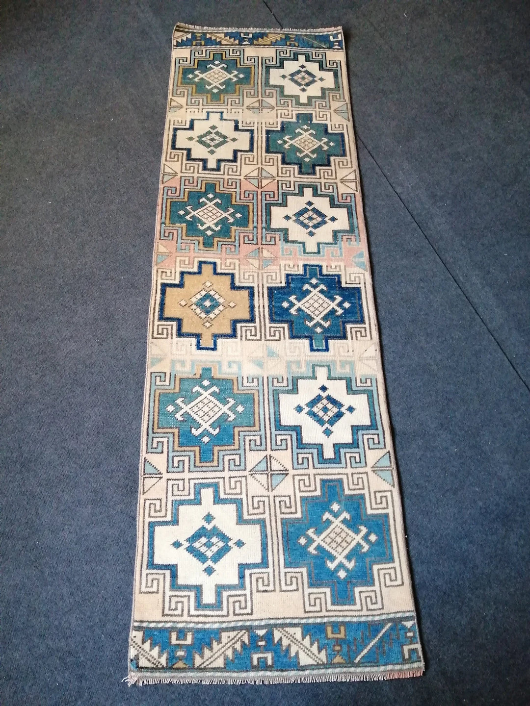 Blue Turkish Runner Rug 2' x 7' 2" Hand-Knotted | No. WR59368