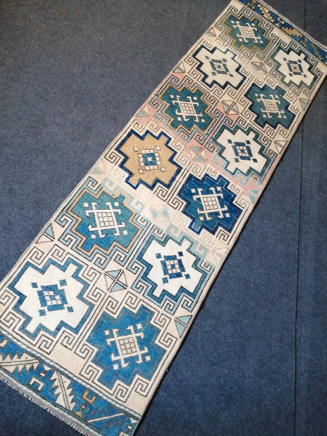 Blue Turkish Runner Rug 2' x 7' 2" Hand-Knotted | No. WR59368