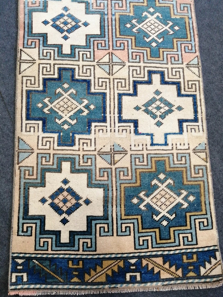 Blue Turkish Runner Rug 2' x 7' 2" Hand-Knotted | No. WR59368