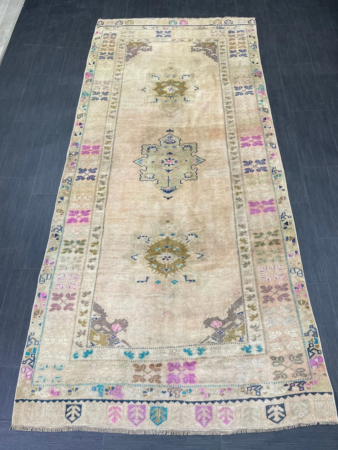 Beige Turkish Runner Rug 4' 5" x 10' Hand-Knotted | No. WR59590