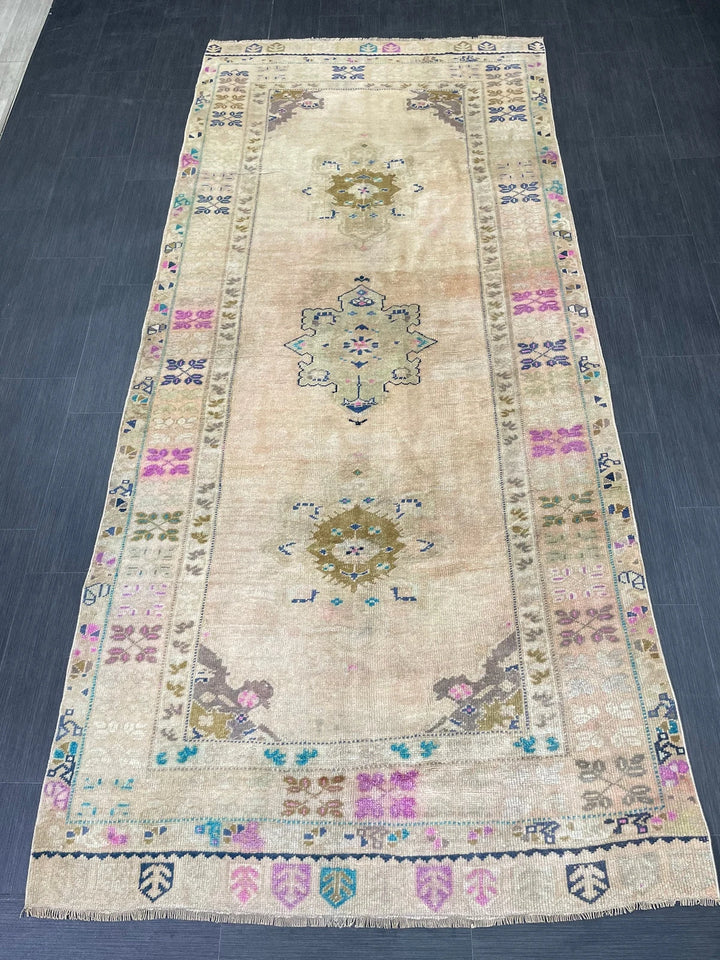 Beige Turkish Runner Rug 4' 5" x 10' Hand-Knotted | No. WR59590