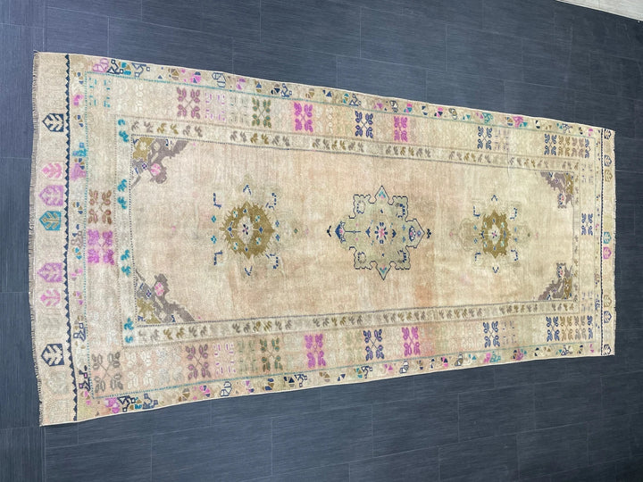 Beige Turkish Runner Rug 4' 5" x 10' Hand-Knotted | No. WR59590