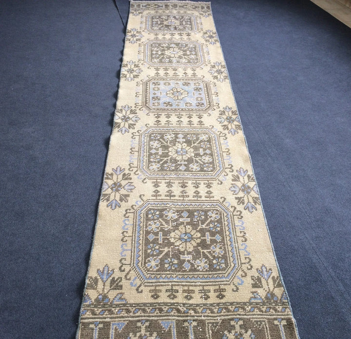 Beige Turkish Runner Rug 2' 8" x 12' Hand-Knotted | No. WR59663