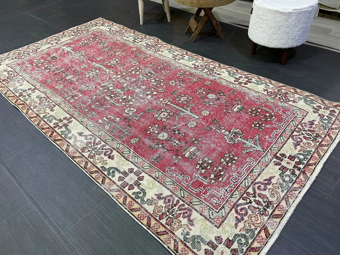Beige Turkish Runner Rug 3' 8" x 7' Hand-Knotted | No. WR59775