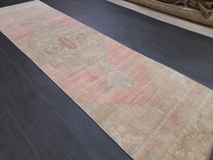 Beige Turkish Runner Rug 2' 11" x 10' 10" Hand-Knotted | No. WR59871