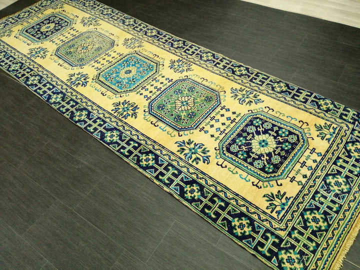 Beige Turkish Runner Rug 3' 11" x 11' 4" Hand-Knotted | No. WR59887