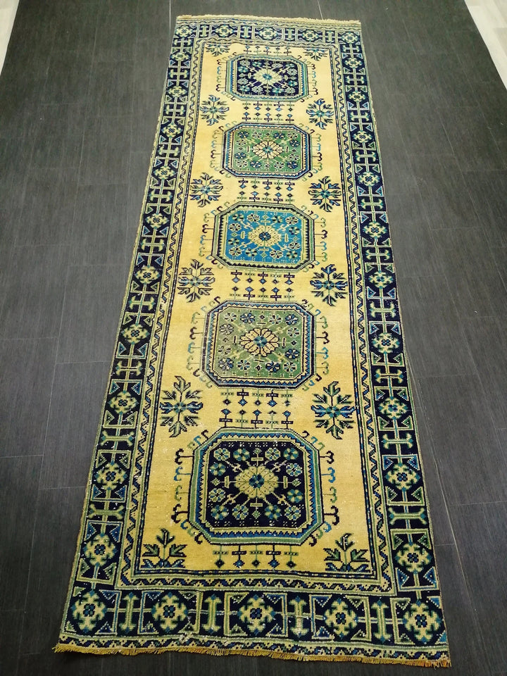 Beige Turkish Runner Rug 3' 11" x 11' 4" Hand-Knotted | No. WR59887
