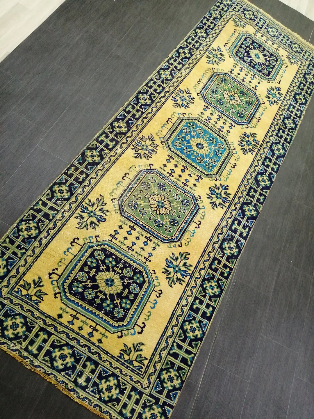 Beige Turkish Runner Rug 3' 11" x 11' 4" Hand-Knotted | No. WR59887