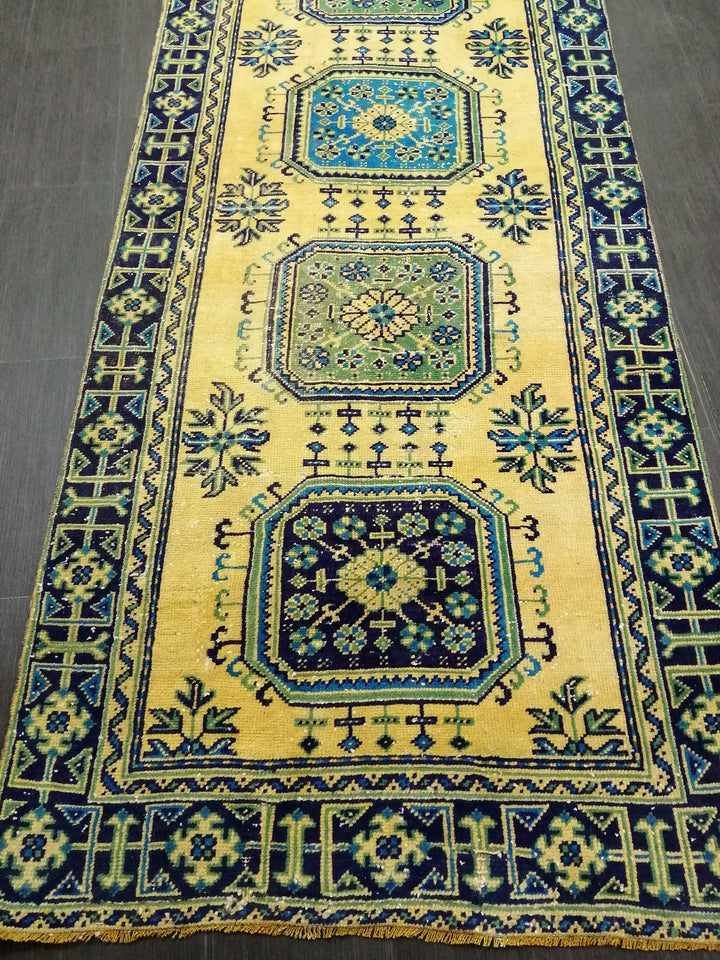 Beige Turkish Runner Rug 3' 11" x 11' 4" Hand-Knotted | No. WR59887