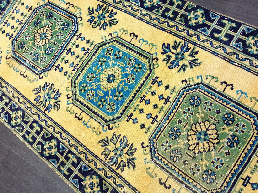 Beige Turkish Runner Rug 3' 11" x 11' 4" Hand-Knotted | No. WR59887