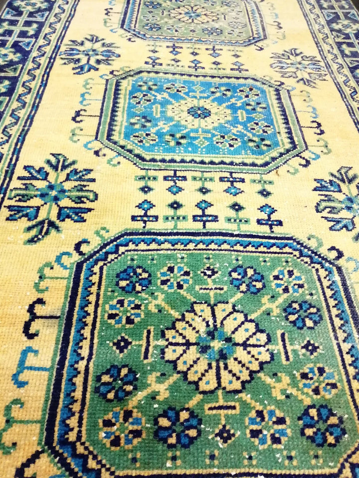 Beige Turkish Runner Rug 3' 11" x 11' 4" Hand-Knotted | No. WR59887