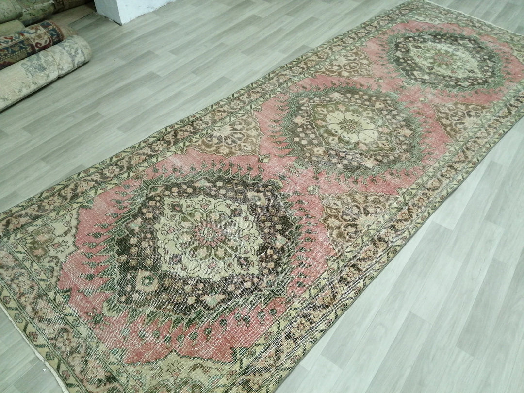 Beige Turkish Runner Rug 4' 8" x 12' 8" Hand-Knotted | No. WR60428