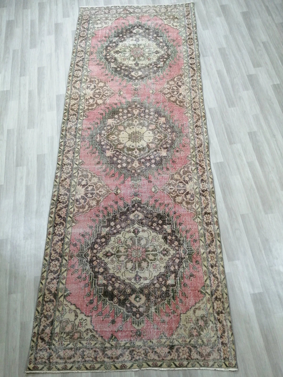 Beige Turkish Runner Rug 4' 8" x 12' 8" Hand-Knotted | No. WR60428