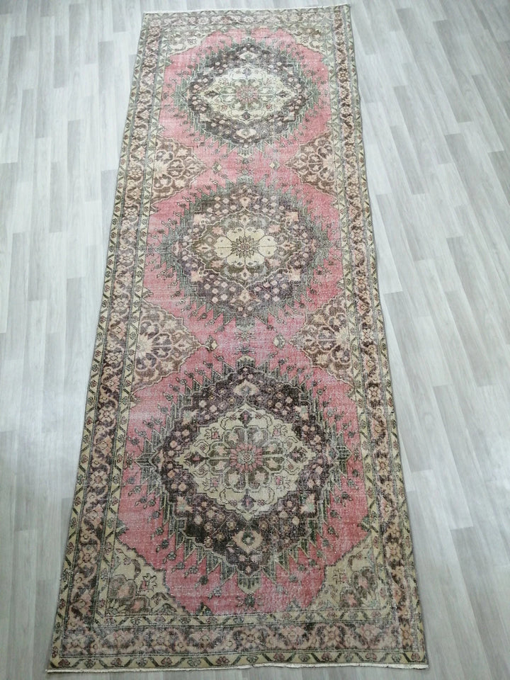 Beige Turkish Runner Rug 4' 8" x 12' 8" Hand-Knotted | No. WR60428