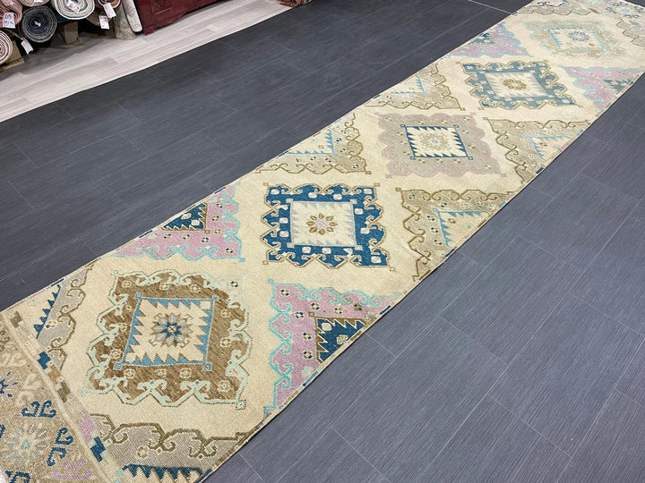Tan Turkish Runner Rug 2' 11" x 13' 3" Hand-Knotted | No. WR60722