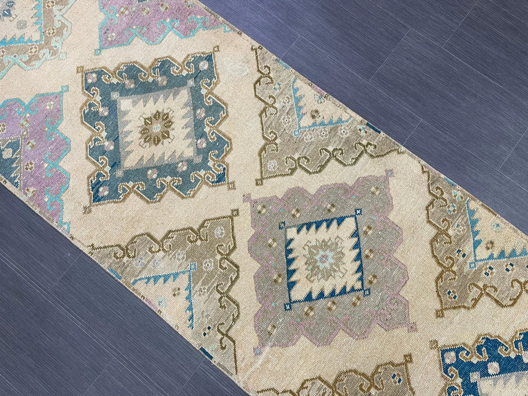 Tan Turkish Runner Rug 2' 11" x 13' 3" Hand-Knotted | No. WR60722