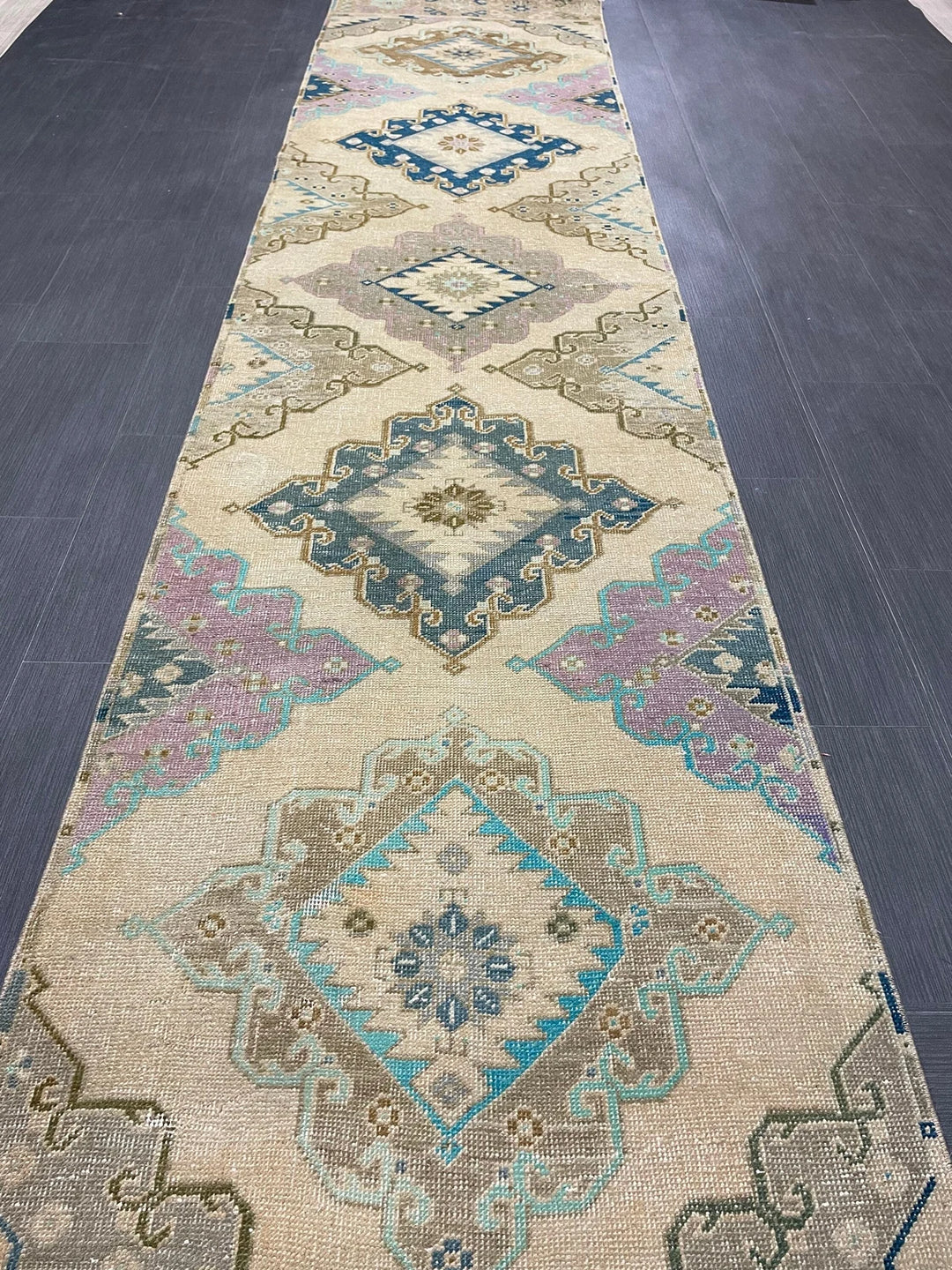 Tan Turkish Runner Rug 2' 11" x 13' 3" Hand-Knotted | No. WR60722
