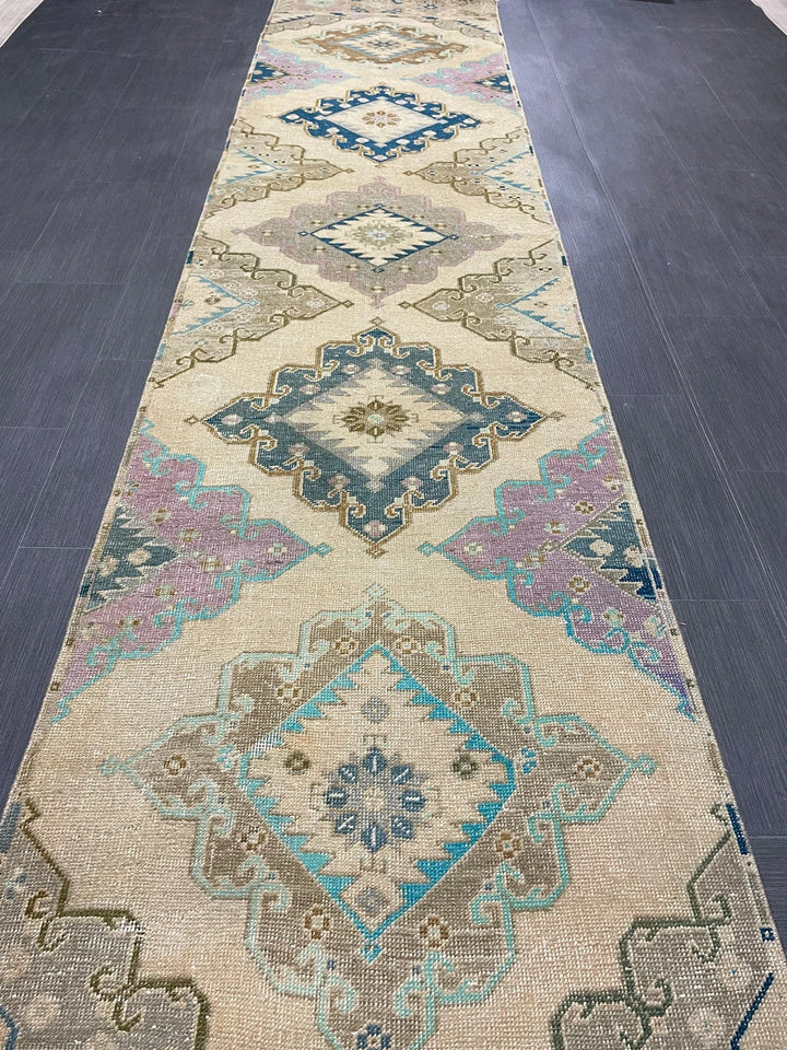 Tan Turkish Runner Rug 2' 11" x 13' 3" Hand-Knotted | No. WR60722