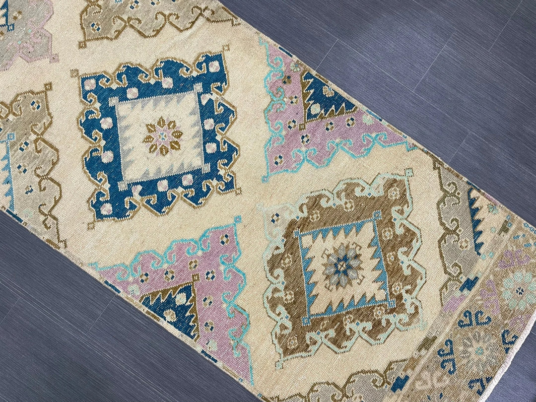Tan Turkish Runner Rug 2' 11" x 13' 3" Hand-Knotted | No. WR60722