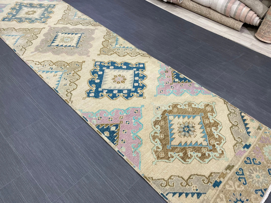 Tan Turkish Runner Rug 2' 11" x 13' 3" Hand-Knotted | No. WR60722