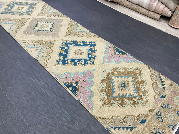 Tan Turkish Runner Rug 2' 11" x 13' 3" Hand-Knotted | No. WR60722