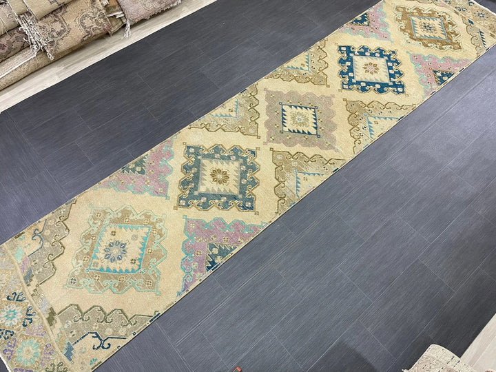 Tan Turkish Runner Rug 2' 11" x 13' 3" Hand-Knotted | No. WR60722