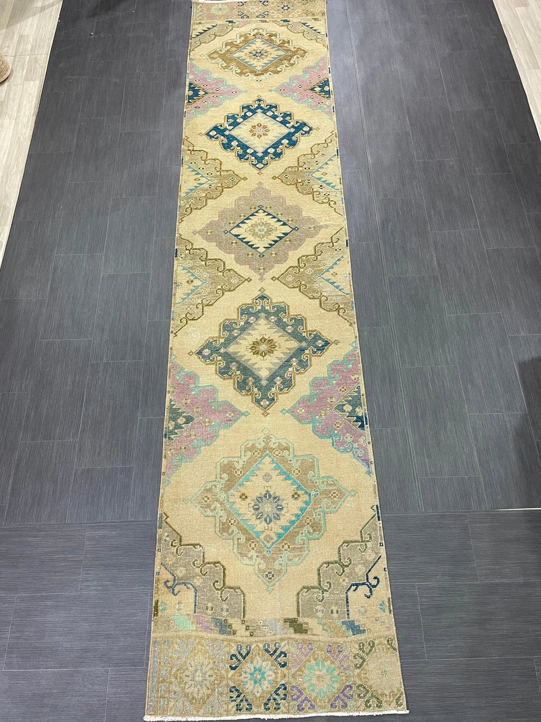 Tan Turkish Runner Rug 2' 11" x 13' 3" Hand-Knotted | No. WR60722