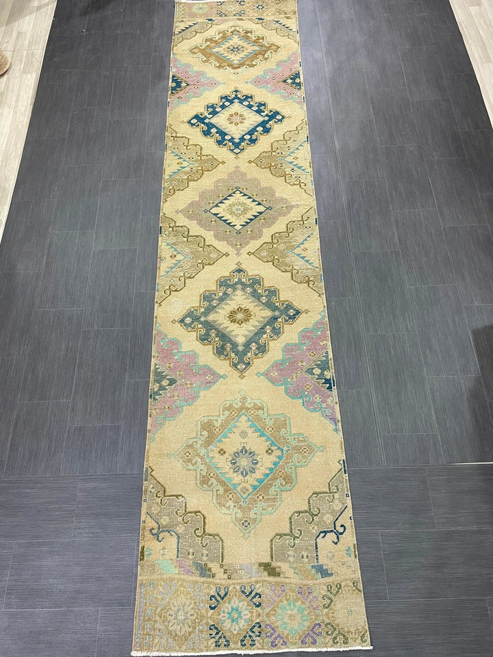 Tan Turkish Runner Rug 2' 11" x 13' 3" Hand-Knotted | No. WR60722