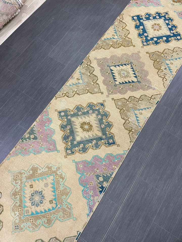 Tan Turkish Runner Rug 2' 11" x 13' 3" Hand-Knotted | No. WR60722
