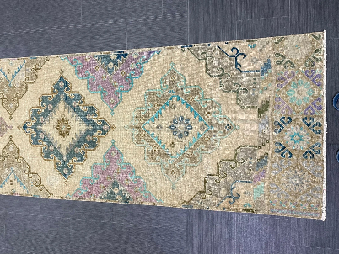 Tan Turkish Runner Rug 2' 11" x 13' 3" Hand-Knotted | No. WR60722